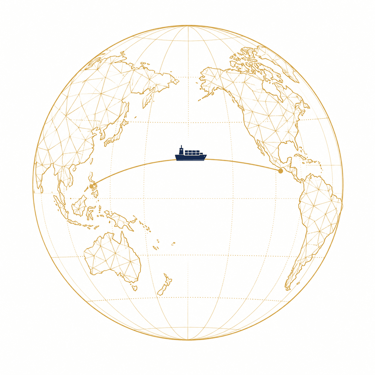 Shipping route from Vietnam across the Pacific to the United States